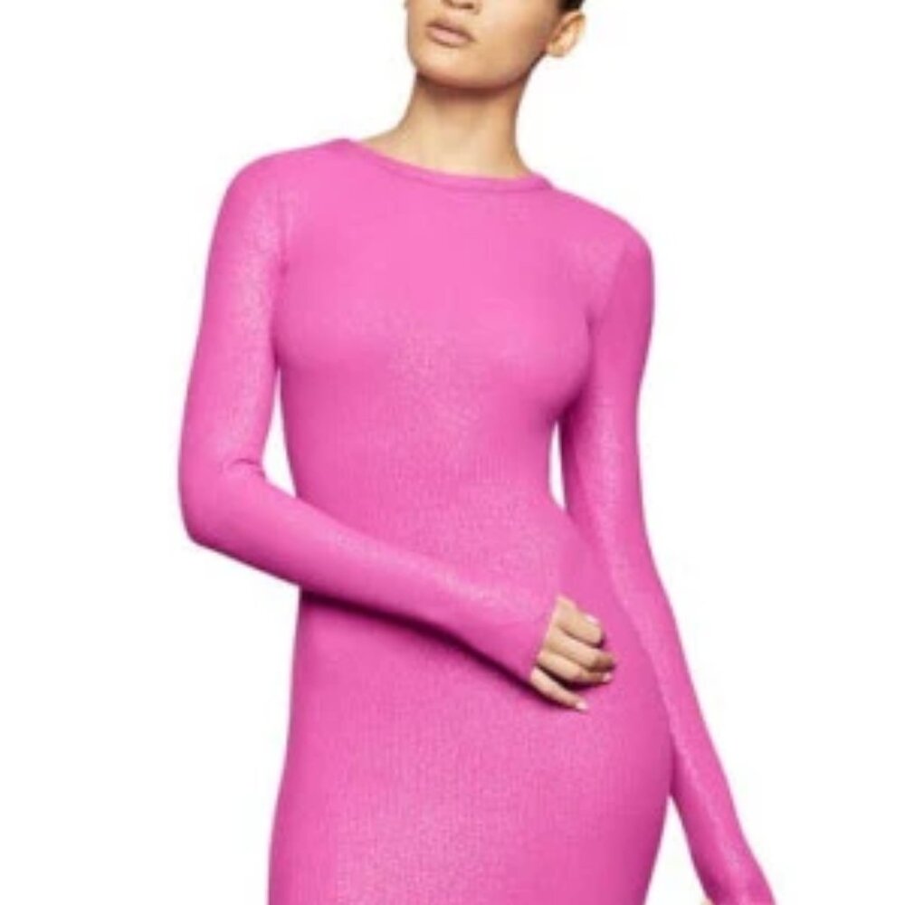 SKIMS Fuschia Foil Rib Crew Neck - NWT -  Size M